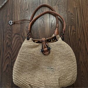 Brighton woven raffia straw and leather shoulder hobo bag